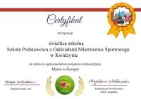 Certyfikat dla grupy świetlicowej